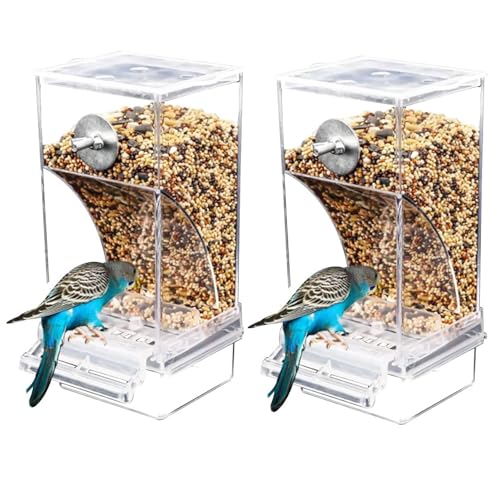 Mangeoire Automatique pour Oiseaux - 2 Mangeoire en Acrylique pour Oiseaux sans Désordre, Mangeoire pour Oiseaux en Cage, Distributeur De Nourriture Transparent pour Perruches, Canaris, Calopsittes