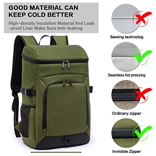 Lemonworld Backpack Cooler 40 Cans Insulated Leak Proof Soft Cooler Bag Lunch Backpack For Men Small Cooler Backpack, Green #TOP2