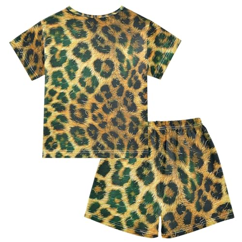 ALAZA Leopard Print Yellow Green Pajamas Short Sleeve 2 Piece Sleepwear Top and Bottom Pajama Set Unisex2