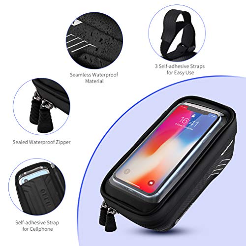 VBG VBIGER Bike Phone Bags Bike Front Frame Bag Waterproof Cycling Phone Mount Pack Bicycle Top Tube Handlebar Bags with Touch Screen Phone Holder Case (Black)