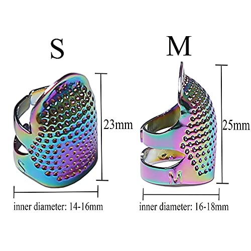 J.carp 4Pcs Sewing Thimble, Metal Dazzle Color Sewing Thimble Finger Protector, Adjustable Finger Shield Ring Fingertip Thimble Sewing Quilting Craft, Accessories Diy Sewing Tools (2 Sizes, S/M) #TOP1