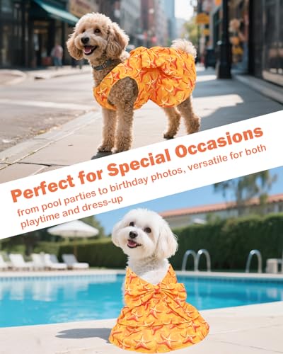 Image of CuteBone UPF50+ Dog Dresses for Small Dogs, Summer Sleeveless Deep V-Back Pet Dress with Big Bow, Breathable Swimwear Fabric, Cooling Stretchy Puppy Clothes for Outdoor Wedding Party Beach DV07S
