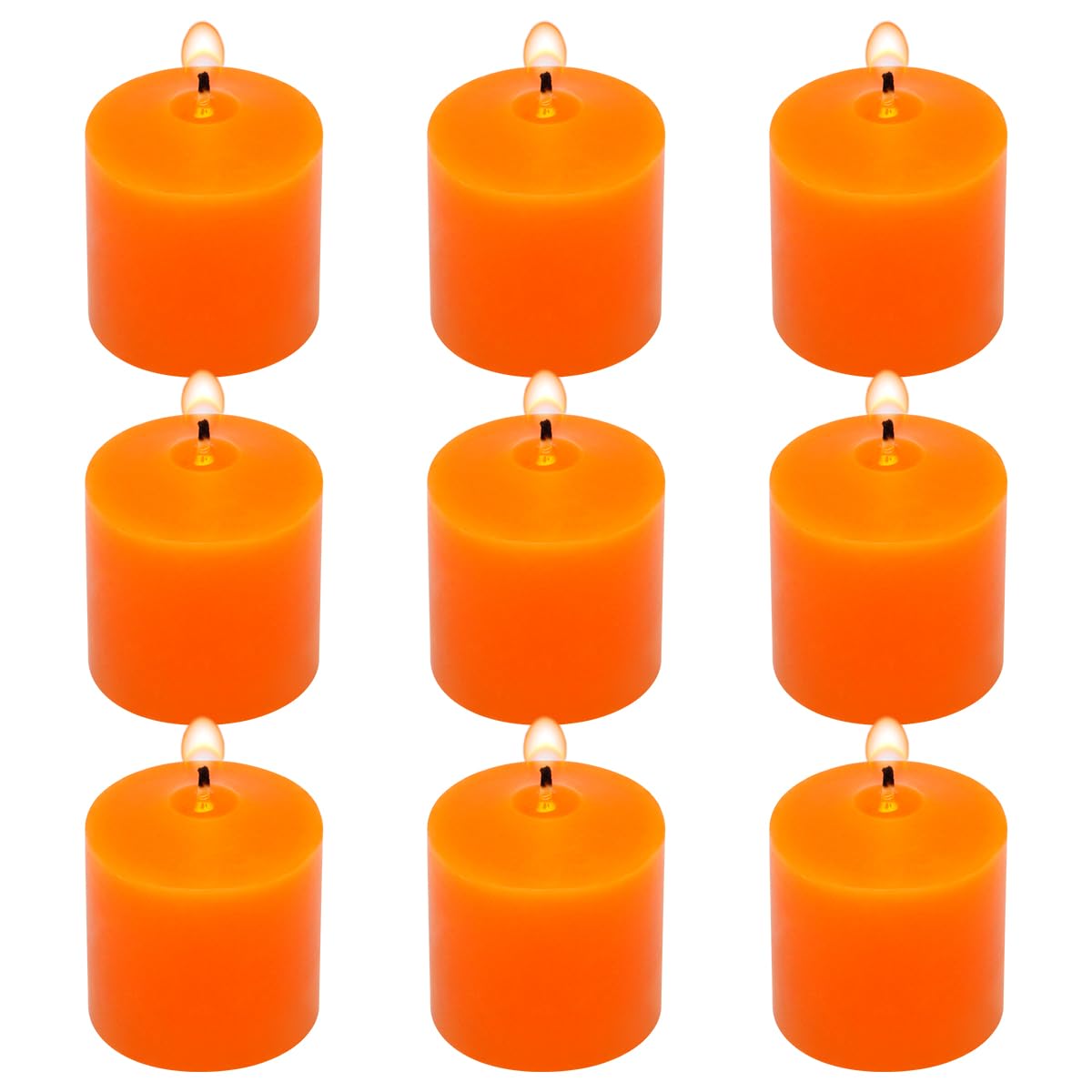 9 Packs Orange Votive Candles, Small Unscented 1.5 Inch by 1.25 Inch Colored Wax Candles for Fall Harvest Thanksgiving Day, Wedding, Party, Table Holiday &amp; Home Decoration - 8 Hours Burn Time
