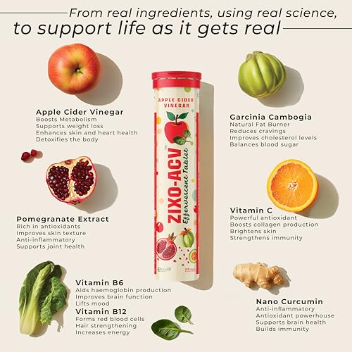 Image of Apple Cider Vinegar Effervescent Tablet with Garcinia Cambogia, Vitamin B6 & B12, Apple Flavor, 20 Tablets