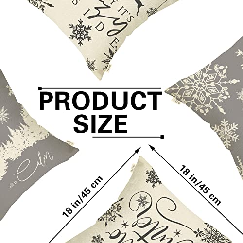 Fjfz Hello Winter Grey White Decorative Throw Pillow Cover 18X18 Set Of 4, Baby It's Cozy Inside Christmas Snowflake Home Decorations, Pine Tree Holiday Reindeer Farmhouse Cushion Case Decor For Couch #TOP2