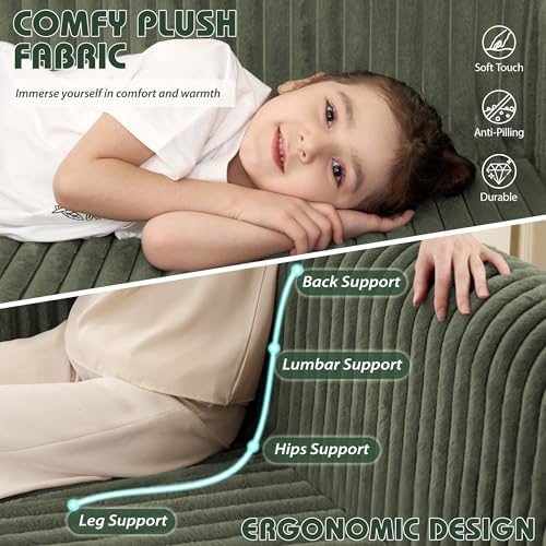 Image of HABUTWAY 49.8 inch Loveseat Boneless Couch, 4-in-1 Convertible Sofa Bed, Plush Fur Folding Futon Sofa Bed Couches Without Pillow for Living Room, High-Density Foam Support, No Assembly Required, Green