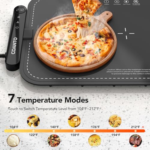Image of Warming Mat for Food, Waterproof Warming Tray for Buffets Party, Food Warmer with 7 Temperature Settings, Roll-Up Storage, 23.6 inchx14.6 inch, Grey