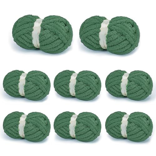Image of Chunky Yarn for Hand Knitting, Chunky Chenille Blanket Yarn for Crocheting, Bulky Soft Fluffy Chenille for Blanket Project, 8 Pack of 8oz /25yds, Dark Green