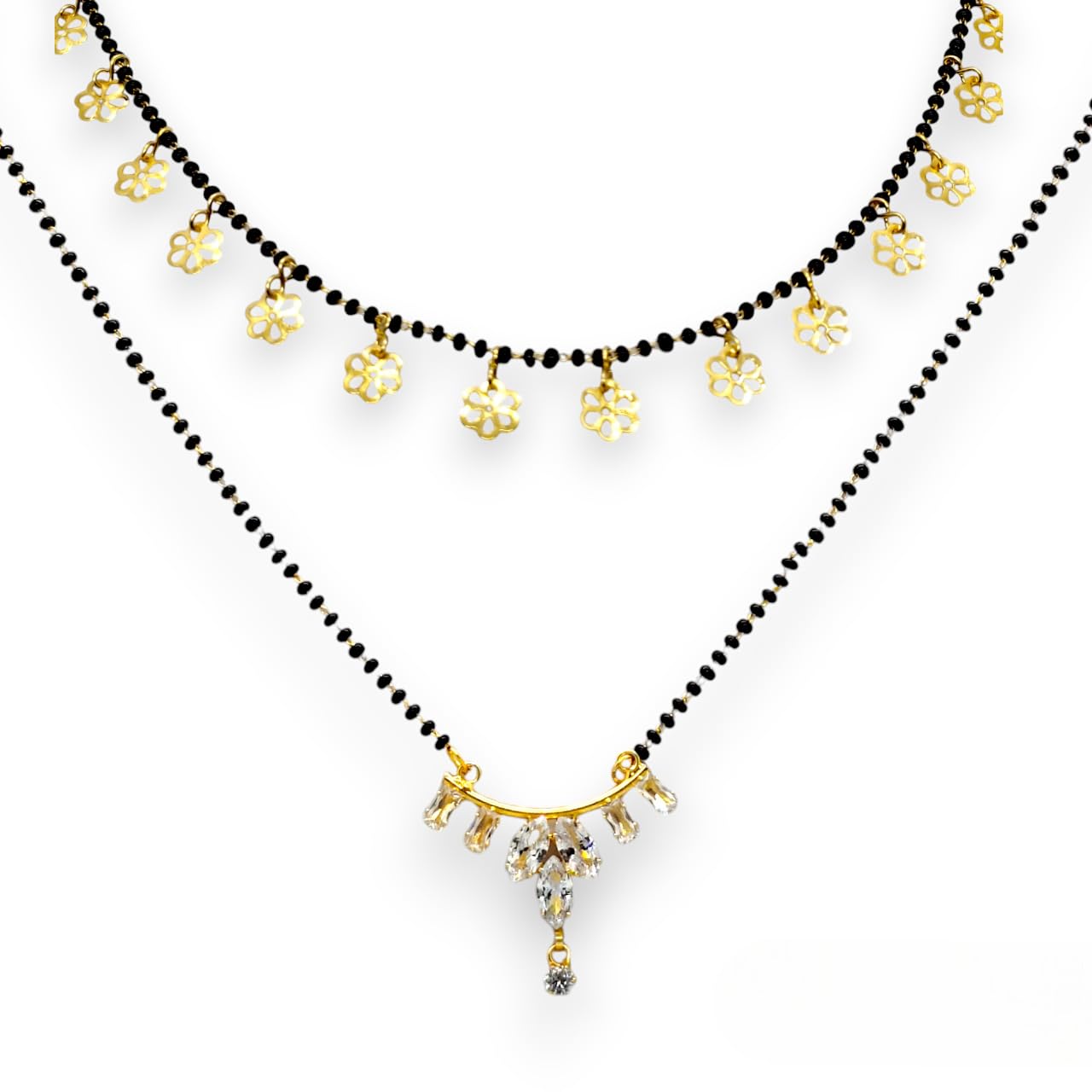 elleva Small Mangalsutra for Women and Girls Stylish New Combo | Gold Plated Jewellery Set Traditional for Weding, Golden, Set of 2 (Pack of 1)-picture-14