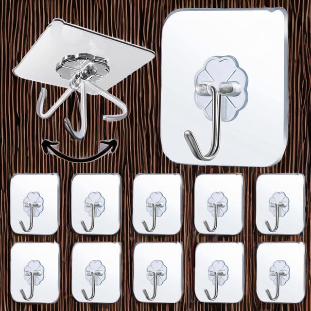 Photo Frame Hooks for Wall Without Drilling, Self Adhesive Hooks for Wall Heavy Duty Strong Nail Free for Hanging Photo Frame, Home, Kitchen & Office (Pack of 10)