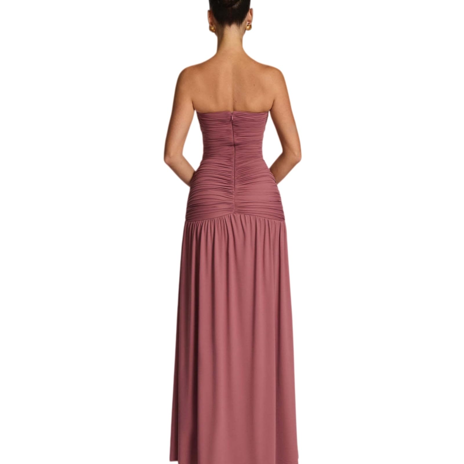 Vestito 2026 Donna Elegante Senza Spalline Piegato Maxi Abito, Profondo V-Collo Fuori Spalla Schienale Diviso Abito da Sera per La Festa-Coffee-XL
