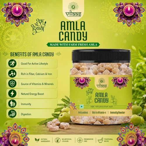 Image of Vilaas Dried Amla Candy 200gm | Tangy Sweet Indian Gooseberry Candy | Ready to Eat Amla Snack & Mouth Freshener | Naturally Dried Amla Pieces