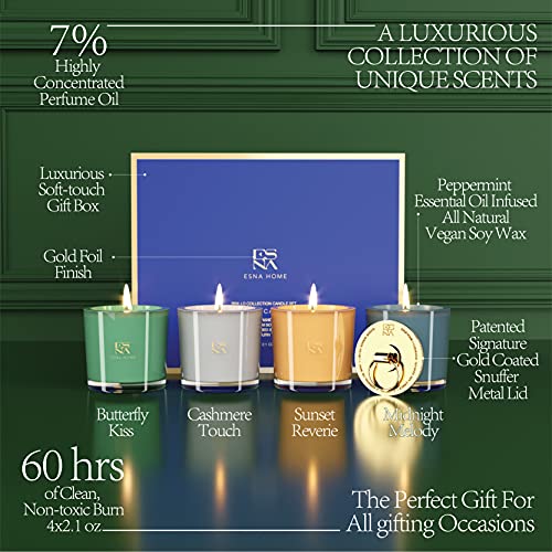 Esna Home Aromatherapy Scented Votive Candles 4 Gift Set, Natural Soy Candles Gifts For Women, Lavender Essential Oils Birthday Gifts For Friends, Holiday Candle Gift For Christmas, Home Decor, 60 Hrs #TOP3