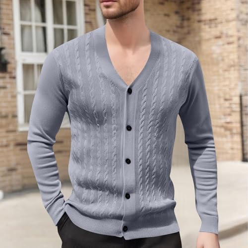 Mens Cardigan Sweater Button Down Long Sleeve V Neck Cable Knit Sweaters Casual Slim Fit Textured Cardigans2