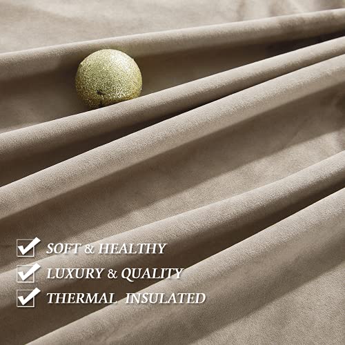 Image of RYB Home Camel Beige Velvet Curtains & Drapes - Energy Efficiency Soft Half Blackout Window Curtains for Bedroom Living Room Backdrop Patio Door, 52 Width x 84 inch Length, 1 Pair | Thermal Insulated, Privacy, Sunlight UV Heat Blocking, Luxurious Decor, Dining Room Nursery, Rod Pocket, W52 x L84, 2 Panels