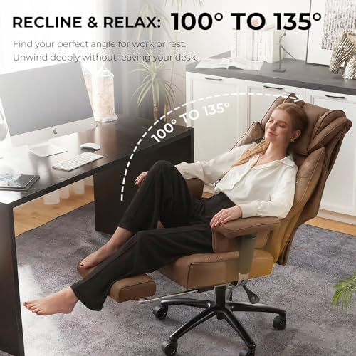 Image of Dowinx Big and Tall Office Chair 400 Lbs with Rotating Massage Lumbar Support, Wide Thick Seat Cushion and Adjustable Armrest,Computer Gaming Chairs with Footrest,Brown
