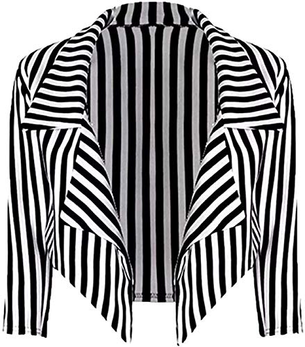 Loxdonz Women's Classic ¾ Sleeves Open Front Stripes Cropped Waterfall Crop Blazer Jacket Coat Cardigan