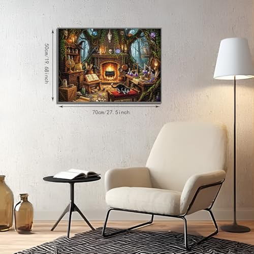 Rompecabezas de 1000 piezas para adultos: Cabaña de bruja con caldero y gato negro, decoración gótica para pared y regalo ideal para fanáticos de Halloween, 27,56" x 19,7" miniatura 2