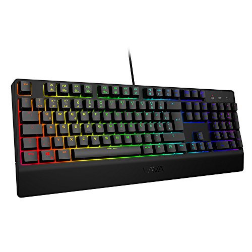 VAVA Mechanische Gaming Tastatur 16.8 Millionen RGB LED, Blaue Switches, 100% Anti-Ghosting, 104 Tasten Robuste UV-Beschichtung, Ergonomisches Design, Deutsches Layout