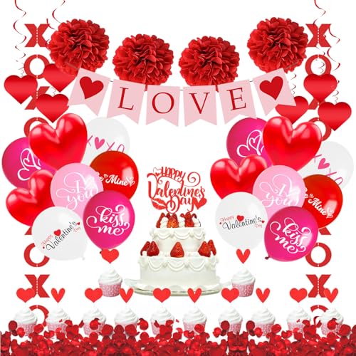Happy Valentines Day Party Decorations with Love Banner Rosso San Valentino Tavolo Kit Decorazione per Torta Topper San Valentino Palloncino Matrimonio San Valentino Cupcake Decor Pack per interni ed
