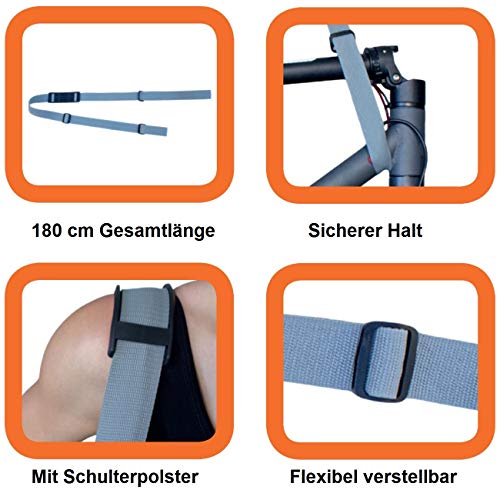 LANCO LI-0230 Universal Tragegurt für E-Scooter, E-Roller, Kinderbuggy - bis 40kg belastbar - variabel verstellbar, Grau/Schwarz