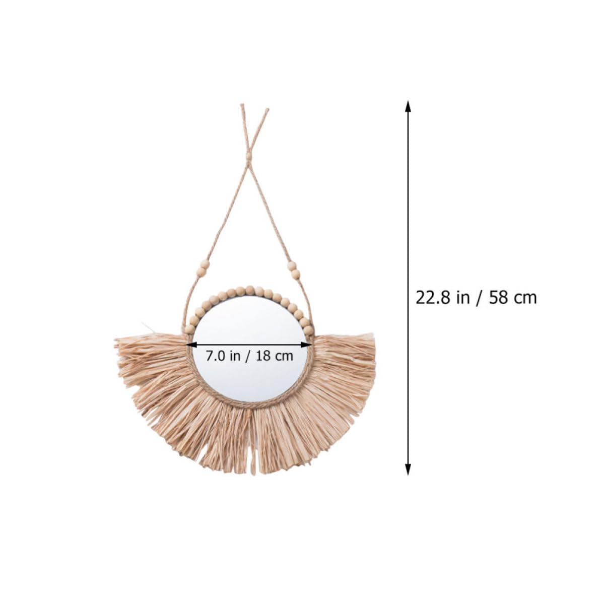 Runder Wandhängendes Aluminium in Spiegel Raffia aus Wandspiegel Dekorativer mit Glattem HD Design Beige für Heim und Schlafzimmereinrichtung