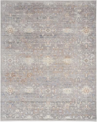 8 x 10 ft. Oriental Power Loom Distressed Area Rug with Fringe Ivory Blue & Gray