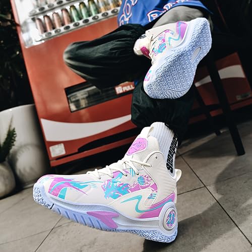 Image of Men's High-Top Basketball Shoes Anti-Slip and Wear-Resistant Soles Running Shoes Graffiti Design Fashionable Sports Shoes