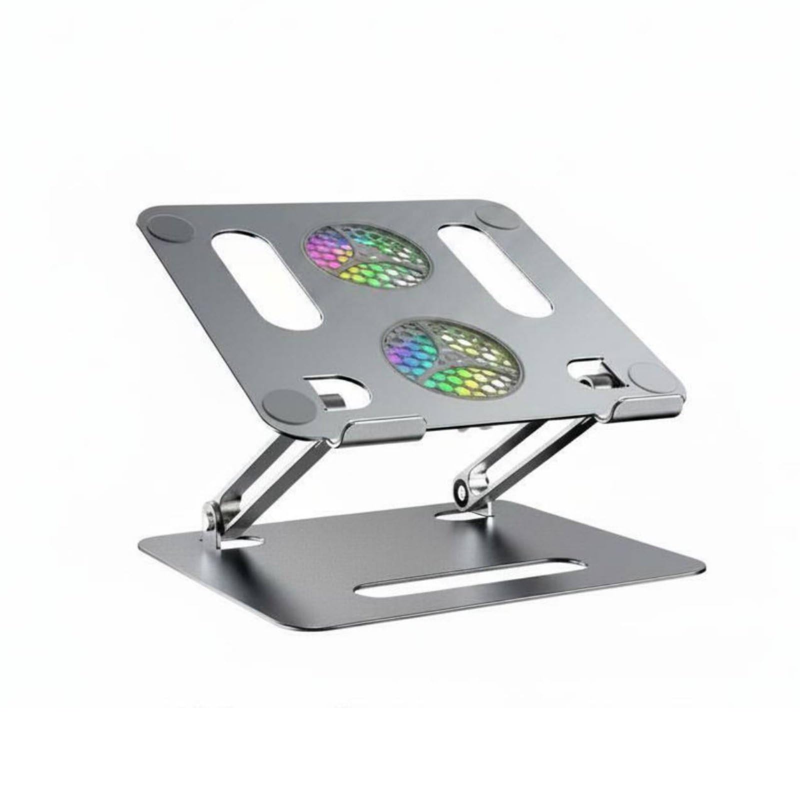 Supporto Raffreddamento Laptop Base Supporto con Ventola Integrata Regolabile Pieghevole Compatto Struttura in Alluminio con Illuminazione Rgb Adatto, Argento