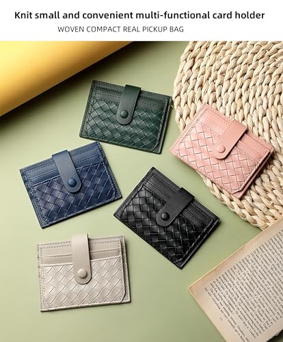 Woven Leather Card Holder Wallet with Snap Button, Compact Multi-Card Slots,Leather card holder，credit card holder for women,small wallets woman,credit card holder,card holder wallet (Royal blue)2