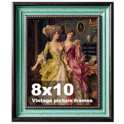 Image of 8x10 Vintage Picture Frames,Ornate Picture Frame for Wall Decor,1 Pack Blue Antique Picture Frame,Distressed Blue