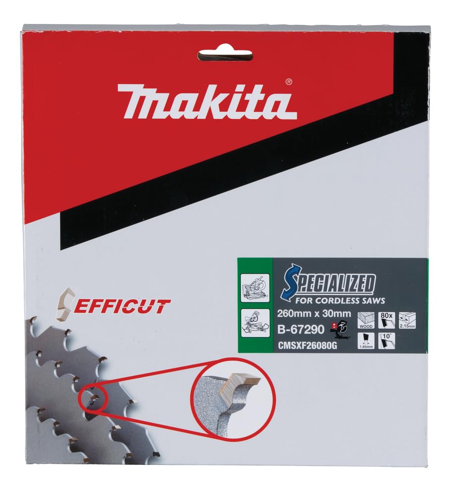 Cirkelzaagblad 260 30 Makita: Afkortzaagblad Hout 260 x 30 x 2,15 mm 80 T.(10gr) Efficut Makita B 67240