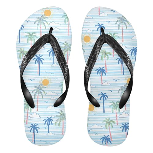 Sinestour Seagull Palm Cloud Blue Flip Flops for Beach Thong Sandals Anti-slip Lightweight Flat Slippers for Summer Swim Travel