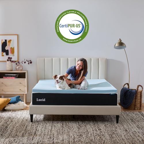 Image of Lucid 3 Inch Memory Foam Mattress Topper, Full XL Size - Cooling Gel Bed Topper - Preassure-Relieving Deep Plush Feel - Ventilated Breathable Design - CertiPur Certified - Dorm Room Essentials