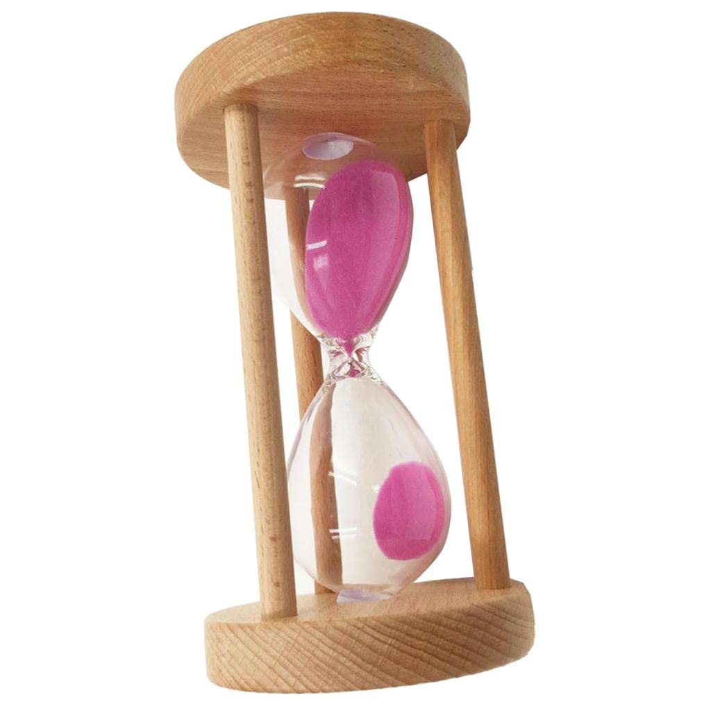Sanduhr mit Holzrahmen Und Farbigem Sand, Kinderuhr, Küchenaccessoire, Aus Holz Und Glas, Geeignet für Spiele Und Als Bürodekoration, Pink, 6min