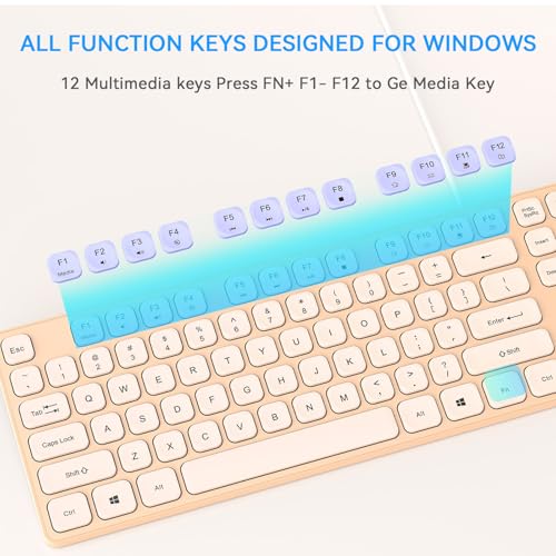 Image of Wired USB Keyboard, Comfortable Quiet Chocolate Keys, Durable Ultra-Slim Computer Keyboard Wired(QWERTY) for PC, Windows 11 /10 /8 /7 /XP (Milk Tea, Wired Keyboard for Windows)