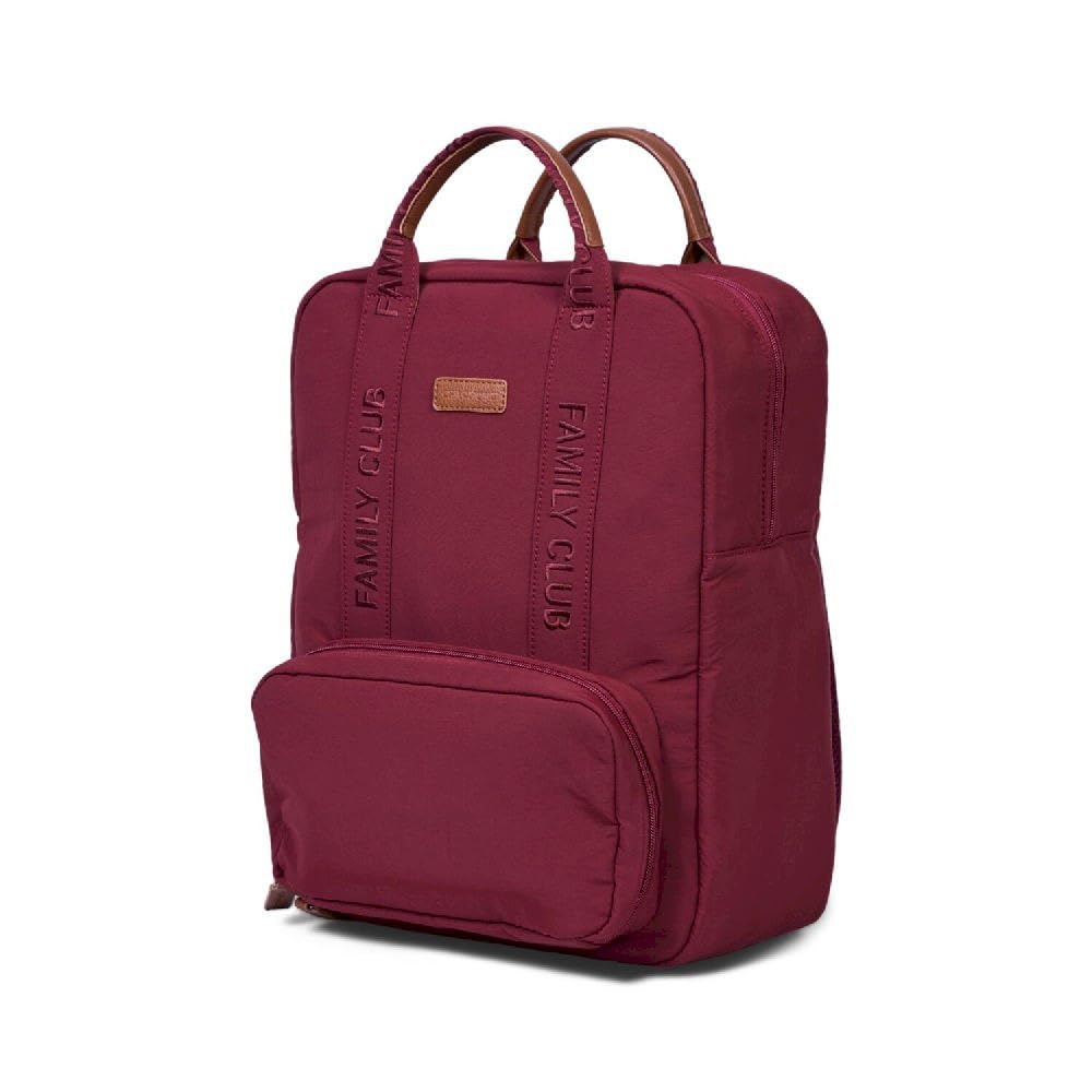 CHILDHOME, Plecak na pieluchy Family Bag, duża pojemność, wielofunkcyjna, mata do przewijania w zestawie, 11 przegródek, izolowane kieszenie, walizka na kółkach, wieszak na wózek, 20,5 l, bordowy