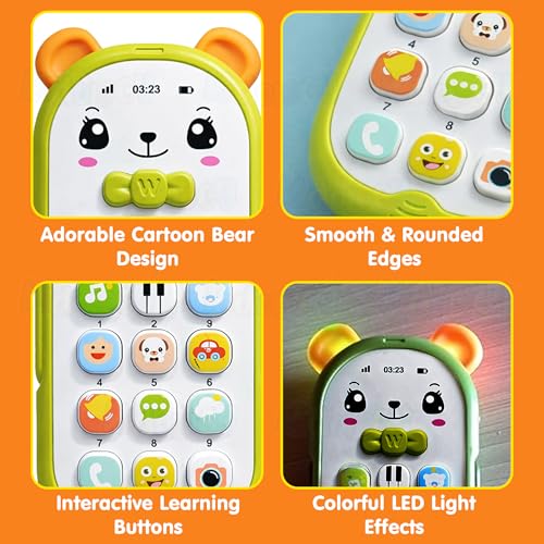 Image of Kidology Baby Phone Toy for Toddlers 12-18 Months | Builds Cognitive Recognition & Early Learning | 12 Mode Musical Phone with Volume Control & Safe Teether | Birthday Gift Boys & Girls (Green)