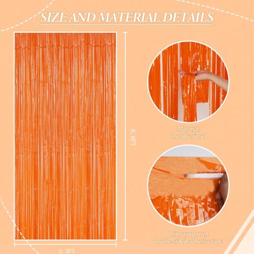Image of DECOCKRAT 2 Pack Foil Fringe Backdrop - Orange Shiny Tinsel Curtains for Party Decoration /Photo Booth Props - 3.3x6.6 FT Metallic Foil Backdrop for Birthday, Wedding, Graduation, Christmas.
