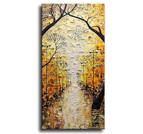 Asdam Art-Tree Vertical Wall Art Abstract Canvas Paintings Landscape Art Yellow Street Artwork for Home Wall 24x48 inch