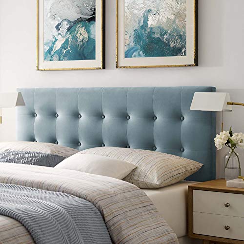 Image of Modway Emily King Biscuit Tufted Performance Velvet Headboard, Light Blue