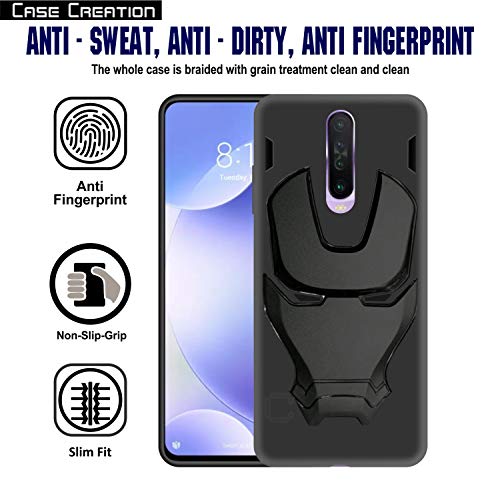 Image of COVERLY Official 3D Touch Feel Trending Marvel Avengers Logo Mask Soft Rugged Grip Silicone Iron Man Super Power Cartoon Movie Engraved Silicone Matte Back Cover for Xiaomi Poco X2 -Black