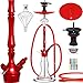Produktbild DILAW® Granat Shisha Set Hookah 93cm Aluminium Alu | Wasserpfeife Kaminkopf Komplettset Molassefänger Silikonschlauch Alumundstück Tabakkopf Kaminaufsatz 18/8 schliff Edelstahl Tauchrohr Rot