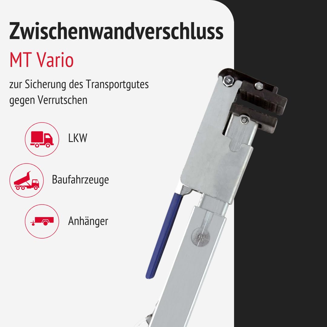 Zwischenwandverschluss MT Vario | Spannbrett mit 1.140–2.710mm Spannbereich und 8–54mm Klemmbereich | Zur sicheren Ladungssicherung Gütern (1, Silber)