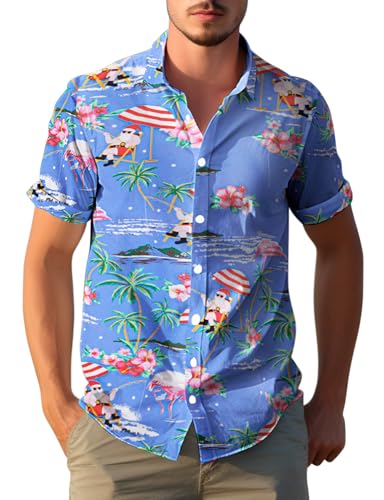 Chemise Noël en juillet Yoimira XL bleue coupe regular