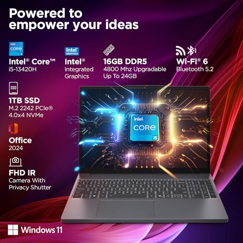 Image of Lenovo IdeaPad Slim 3 13th Gen Core i5-13420H 15.3 inch (38.8cm) WUXGA IPS Laptop (16GB RAM /1TB SSD /Windows 11 /Office Home 2024 /Backlit Keyboard /1Yr ADP Free /3 Mon. Game Pass /Grey /1.6Kg), 83K100HSIN
