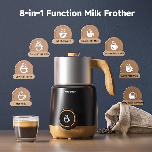 Image of AMZCHEF 21 oz 8-in-1 Milk Frother, 550W Split Stainless Steel Automatic Steamer, Milk Warmer for Latte, Cappuccino, Hot Chocolate, Hot /Cold Froth, Heated Milk & Baby Food, Black
