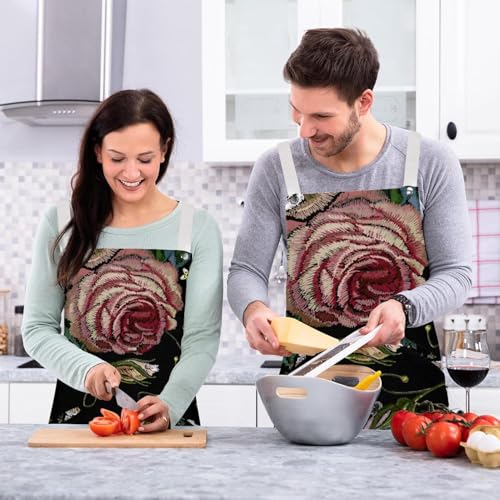 Tablier de cuisine avec roses brodées et broches amovibles pour le travail - 6