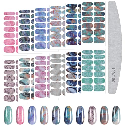 Pegatina Uñas para Manicura, Kalolary 12 Hojas Mármol Calcomanías Autoadhesivas para Uñas, Láminas de Envoltura Completa para Diseño de Uñas, Juego de Decoración de Uñas