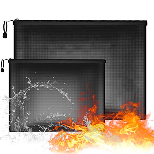 Bolsa de documentos ignífuga, 2 bolsas de almacenamiento seguras a prueba de fuego e impermeables,bolsa organizadora con cremallera para...